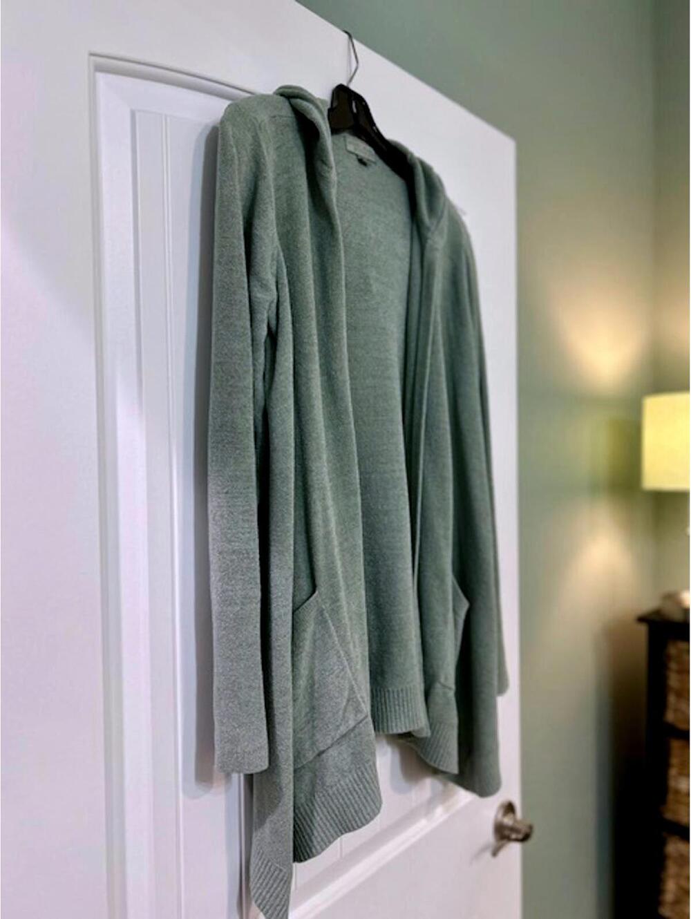 🌿 Barefoot Dreams CozyChic Ultra Lite Hooded Cardigan Sage Shimmer (S)-Cute